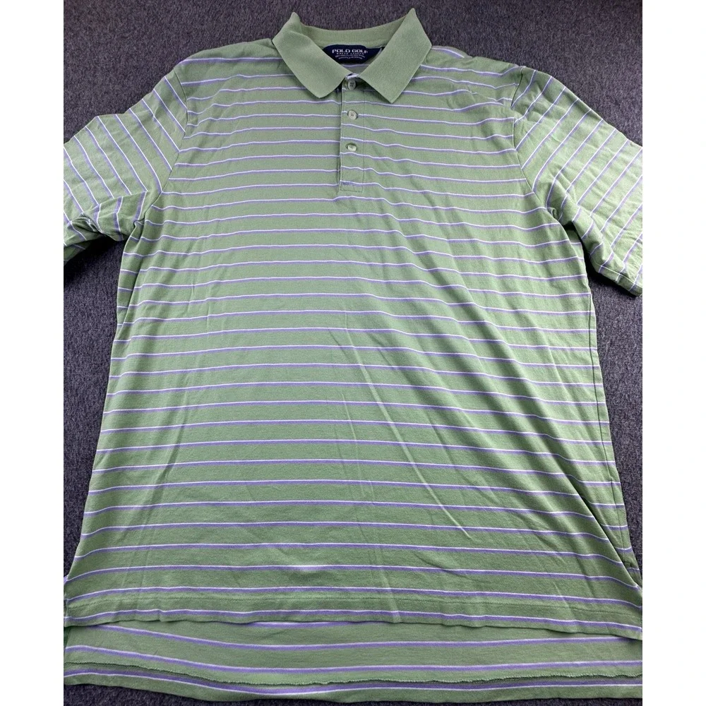 Polo Golf Ralph Lauren Polo Mens Large Green Striped Pima Cotton Logo Activewear